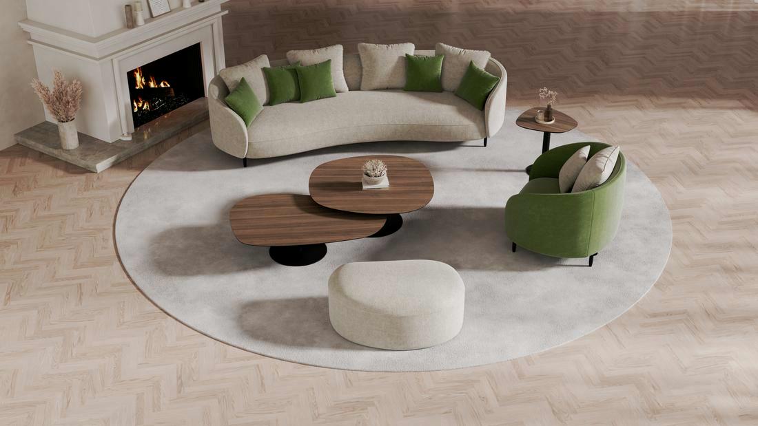 RIO SOFA - PEBBLES COFFEE TABLE - RIO POUF